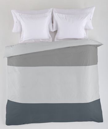 HOUSSE DE COUETTE tricolore plomb-gris perle - Lit 180/200 (1 pièce) - 50% coton / 50% polyester - 144 fils. Poids : 115 1