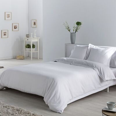 DUVET COVER set + 2 white herringbone pattern cushion covers - 135/140 bed (5 pieces) - Jacquard fabric - 50% cotton / 50% polyester. Weight: 115