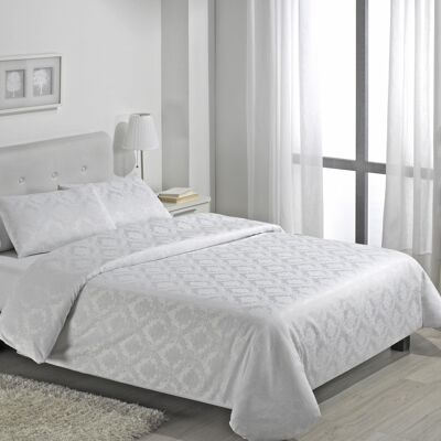 DUVET COVER set + 2 white Vienna cushion covers - 135/140 bed (5 pieces) - Jacquard fabric - 50% cotton / 50% polyester. Weight: 115