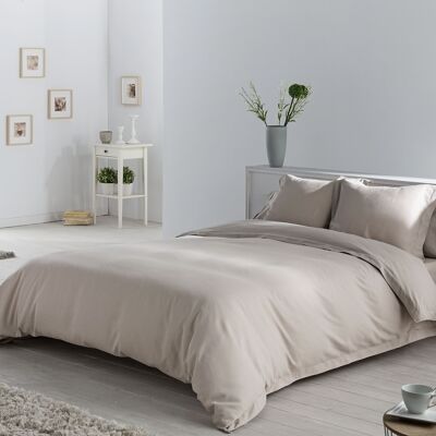 DUVET COVER set + 2 stone-colored herringbone pattern cushion covers - 135/140 bed (5 pieces) - Jacquard fabric - 50% cotton / 50% polyester. Weight: 115