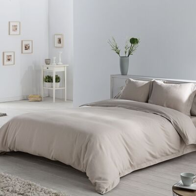 Bettbezug-Set + steinfarbener Fischgräten-Kissenbezug – 90 cm Bett (4 Stück) – Jacquard-Stoff – 50 % Baumwolle / 50 % Polyester. Gewicht: 115