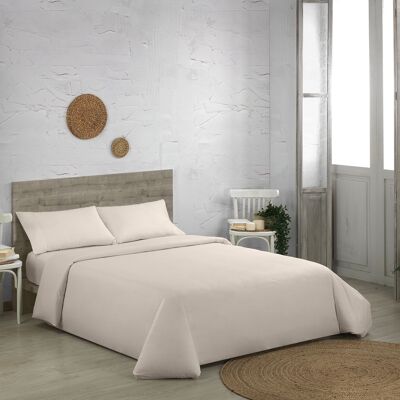 Ensemble housse de couette en coton biologique de couleur naturelle. Finition ajourée. Lit de 180 cm. 4 pièces