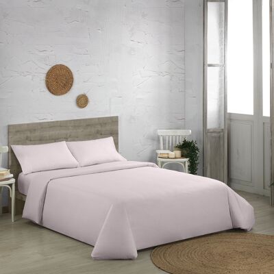 Parure housse de couette en coton bio rose. Finition ajourée. Lit de 200 cm. 4 pièces