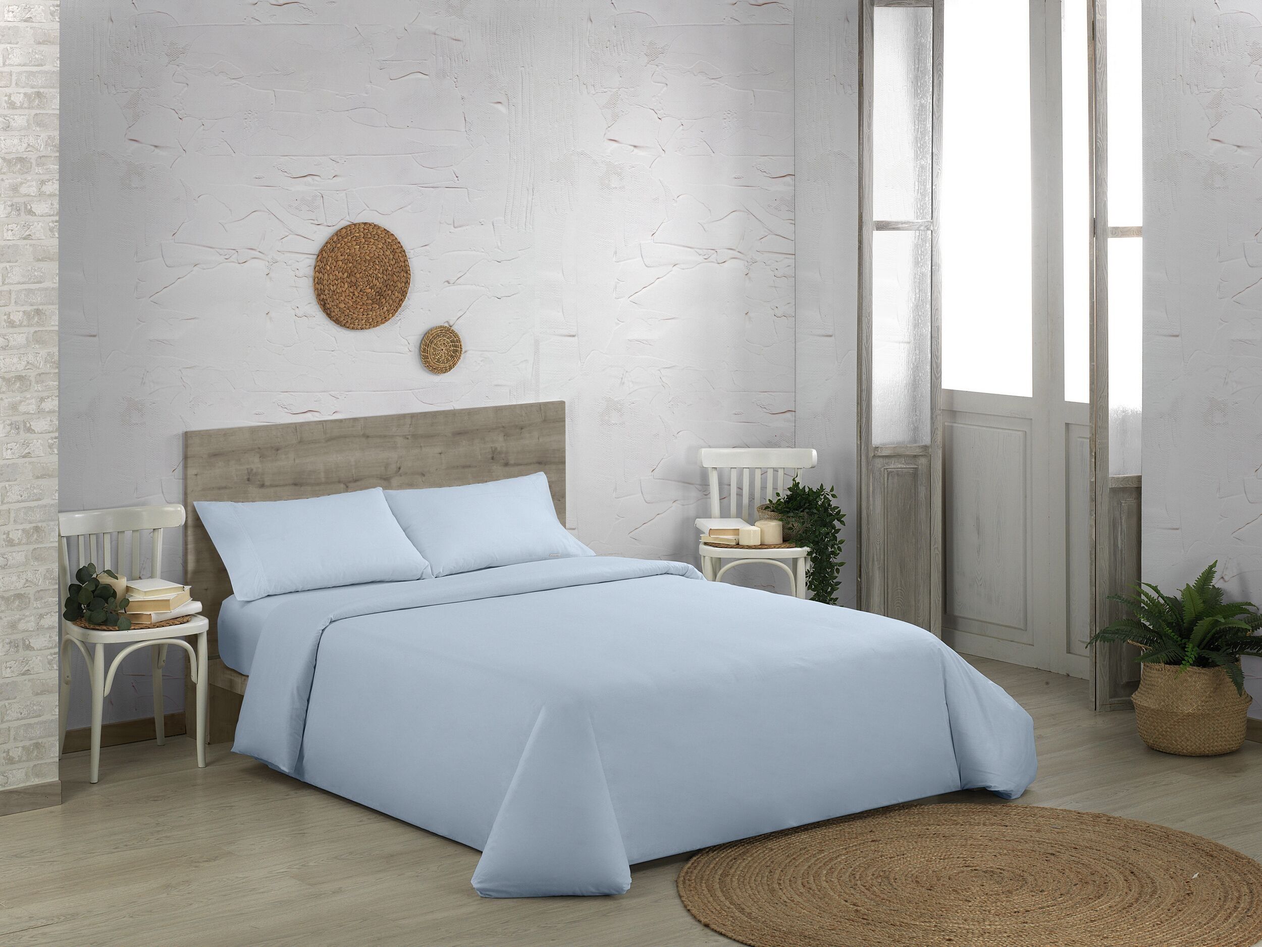 Ensemble housse de couette en coton biologique 200 fils, couleur ciel. Lit 135/140 cm (3 pièces)