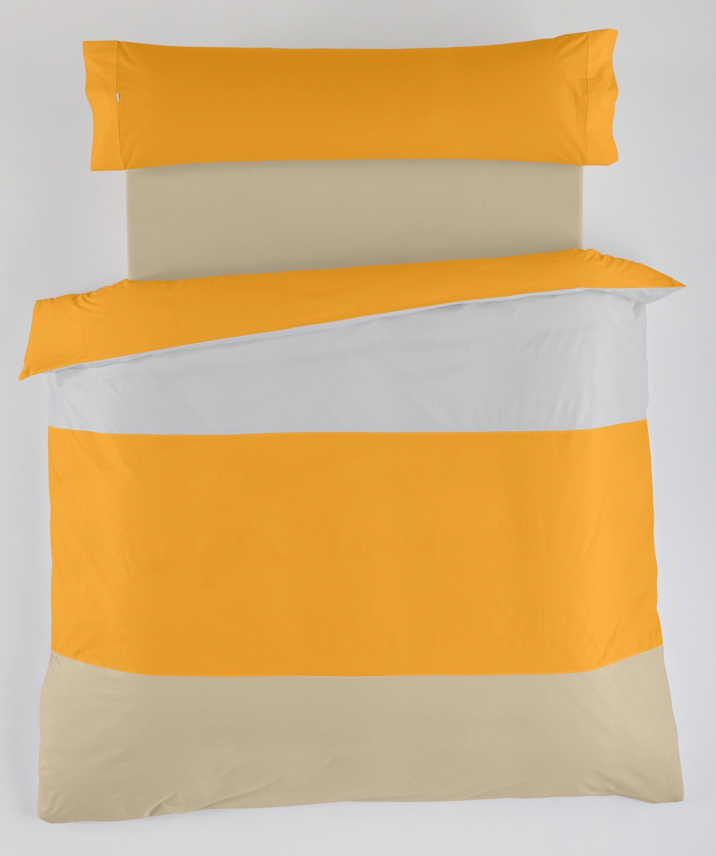 Dreifarbiges Bettbezug-Set in Perlen-Mais-Kamel – 105-Bett-Bett (3 Teile) – 50 % Baumwolle/50 % Polyester – 144 Fäden. Gewicht: 115