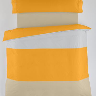 Tricolor pearl-corn-camel DUVET COVER set - Bed of 105 (3 pieces) - 50% cotton/50% polyester - 144 threads. Weight: 115