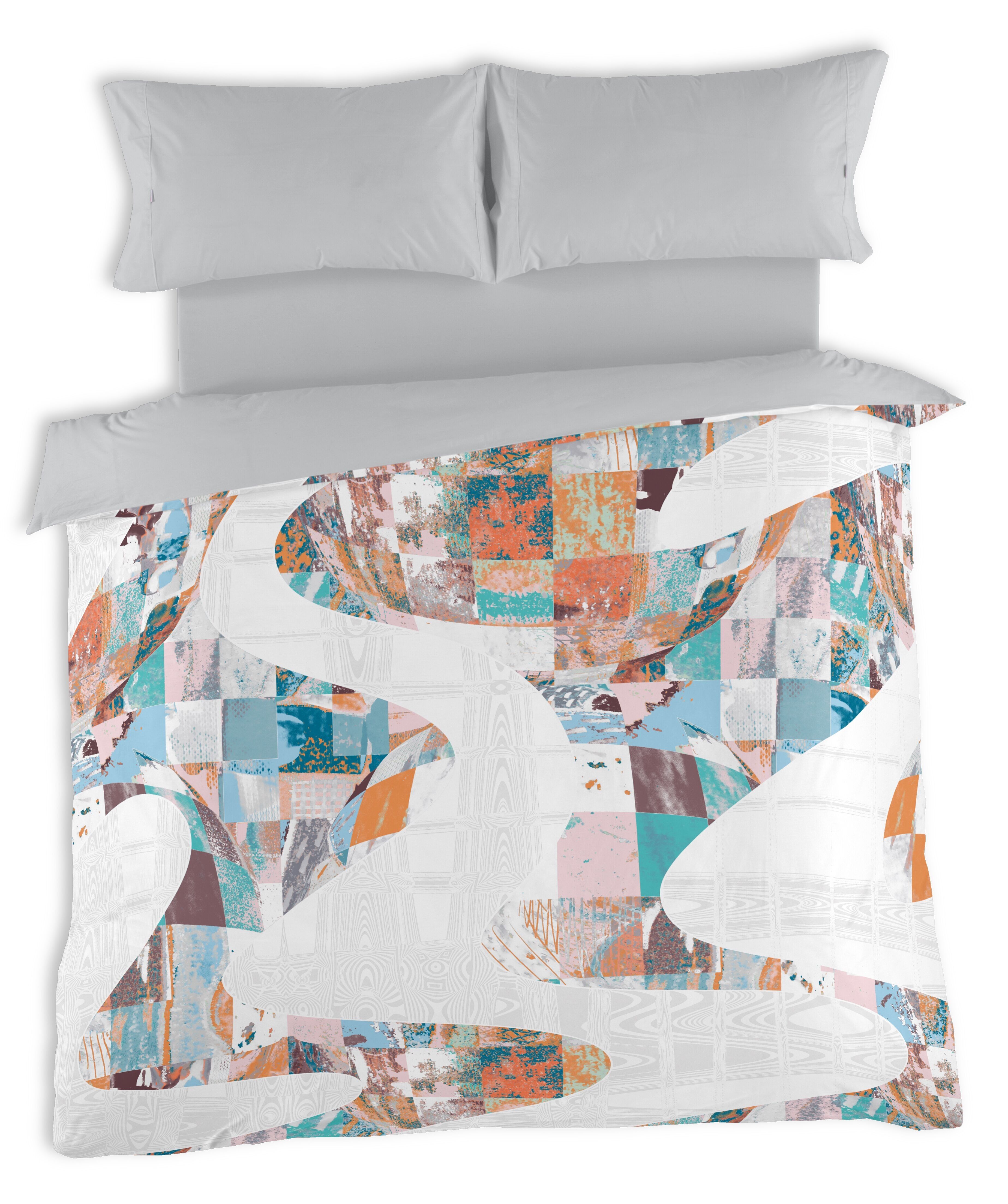 Zickzack-Bettbezug-Set (4-teilig) (Digitaldruck) – 180 cm großes Bett.  - BEDRUCKTER TEIL 100 % BAUMWOLLE - EINFACHER TEIL 50 % BAUMWOLLE / 50 % POLYESTER - 144 FÄDEN