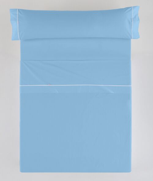 Juego de sábanas color azul celeste - Cama de 105 (3 piezas) - 100% algodón - 144 hilos. Gramage: 115