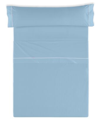 Parure de draps bleu clair - Lit 135/140 (3 pièces) - 100% coton - 144 fils. Poids : 115 2