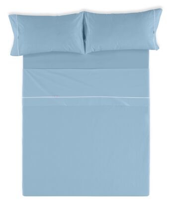 Parure de draps bleu ciel - lit 150 (4 pièces) - 100% coton - 144 fils. Poids : 115 2
