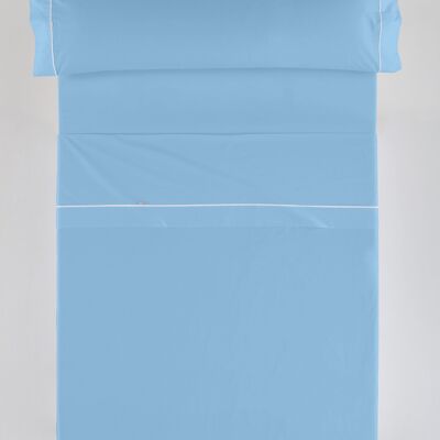 Parure de draps bleu ciel - Lit 90 (3 pièces) - 100% coton - 144 fils. Poids : 115