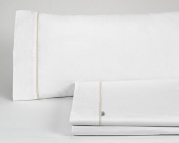 Parure de draps blanc - lit 150 (3 pièces) - 100% coton - 144 fils. Poids : 115 1