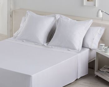 Parure de draps blanc - lit 150 (4 pièces) - 100% coton - 144 fils. Poids : 115 5