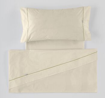 Parure de draps crème - lit 150 (3 pièces) - 100% coton - 144 fils. Poids : 115 4