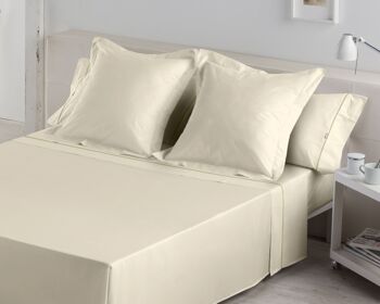 Parure de draps crème - lit 150 (3 pièces) - 100% coton - 144 fils. Poids : 115 5