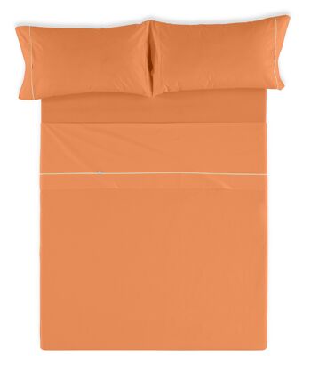 Parure de draps couleur Mangue - Lit 180 (4 pièces) - 100% coton - 144 fils. Poids : 115 2