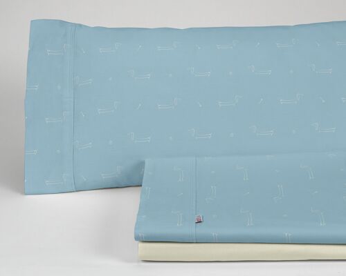 Juego de sábanas Cuca color azul. Cama de 150 (2 alm) cm. 4 piezas