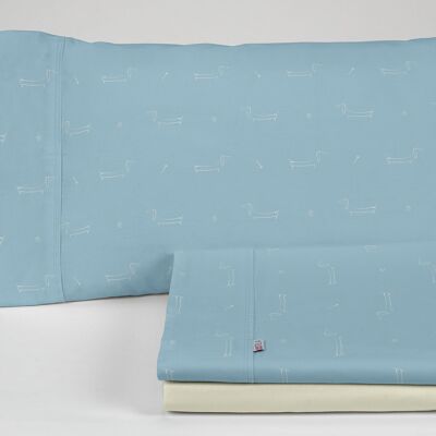 Cuca-blaues Laken-Set. 180 cm breites Bett. 4 Stück