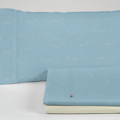 Juego de sábanas Cuca color azul. Cama de 160 cm. 4 piezas