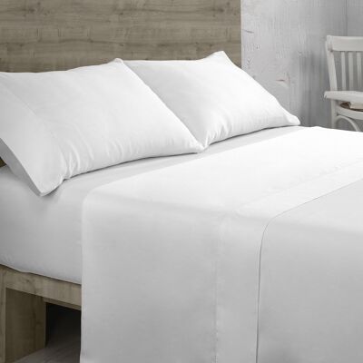 Juego de sábanas de algodón orgánico color blanco. Acabado en vainica. Cama de 90 cm. 3 piezas