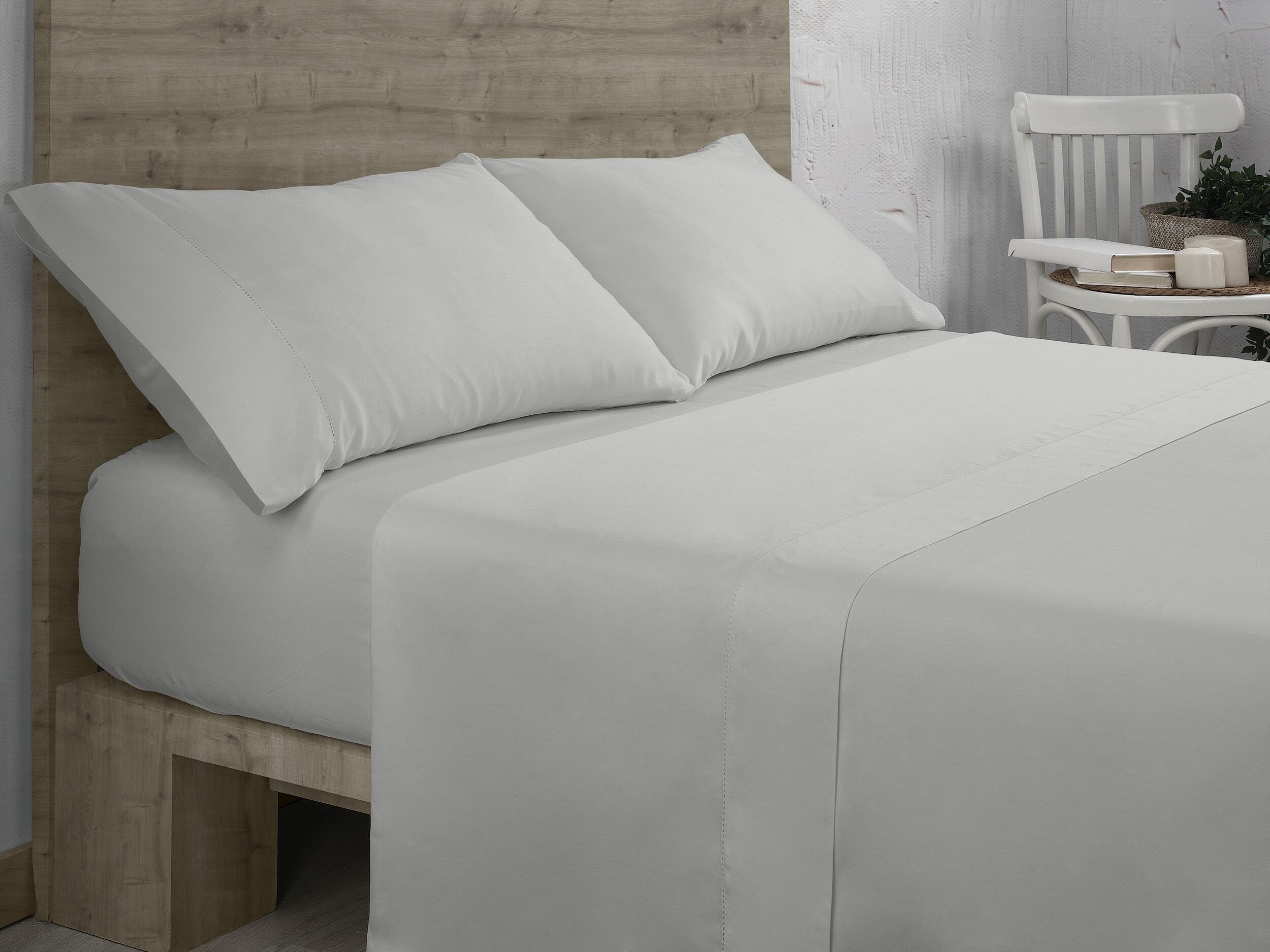 Perlmutt-Bettlaken-Set aus Bio-Baumwolle. Hohlsaum-Finish. 105 cm breites Bett. 3 Stück