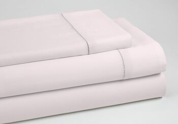 Ensemble de draps en coton biologique rose. Finition ajourée. Lit de 105 cm. 3 pièces 2