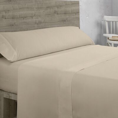 Taupe organic cotton sheet set. Double stitched finish. 135/140 cm bed. 3 pz