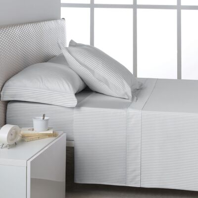 Ensemble de draps en satin effet rayé nacré. Lit de 160 cm. 4 pièces