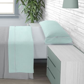 Parure de lit Greta Aqua – Lit 150 (3 pièces) – 100 % coton – 200 fils. Poids : 125 5