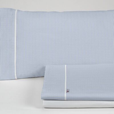 Juego de sábanas Greta color azul - Cama de 105 (3 piezas) - 100% algodón - 200 hilos. Gramage: 125