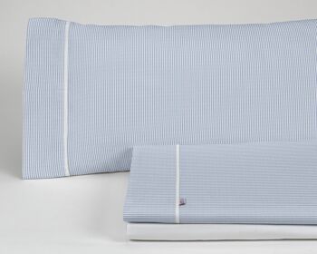 Parure de draps Greta bleu - Lit 135/140 (3 pièces) - 100% coton - 200 fils. Poids : 125 1