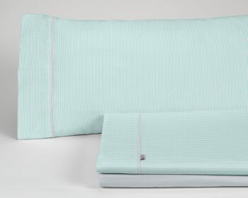 Parure de draps Greta aqua - lit 180 (4 pièces) - 100% coton - 200 fils. Poids : 125 1