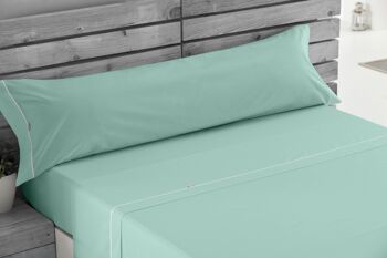 Parure de draps aqua uni - lit 150 (3 pièces) - 50% coton / 50% polyester - 144 fils. Poids : 115 3