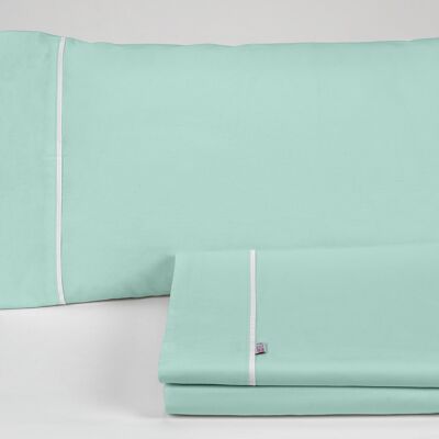 Parure de draps aqua uni - Lit 180 (4 pièces) - 50% coton / 50% polyester - 144 fils. Poids : 115