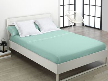 Parure de draps aqua uni - Lit 180 (4 pièces) - 50% coton / 50% polyester - 144 fils. Poids : 115 4