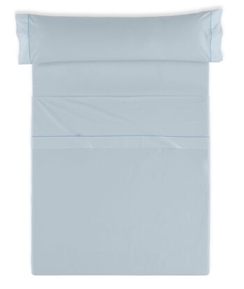 Parure de draps unis bleu clair - Lit 135/140 (3 pièces) - 50% coton / 50% polyester - 144 fils. Poids : 115 2