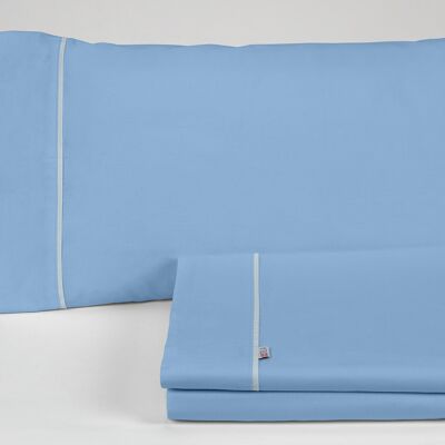 Parure de draps uni bleu clair - Lit 135/140 (3 pièces) - 50% coton / 50% polyester - 144 fils. Poids : 115
