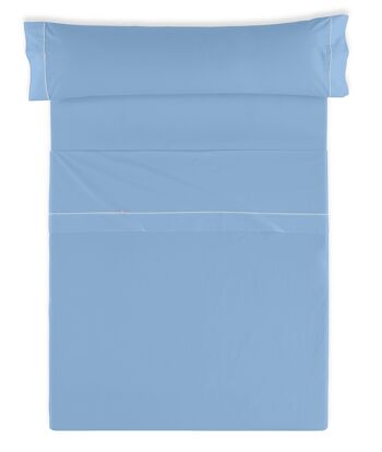 Parure de draps uni bleu clair - Lit 135/140 (3 pièces) - 50% coton / 50% polyester - 144 fils. Poids : 115 2