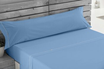 Parure de draps uni bleu clair - Lit 135/140 (3 pièces) - 50% coton / 50% polyester - 144 fils. Poids : 115 3