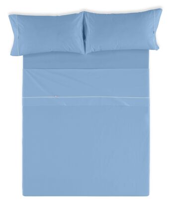 Parure de draps uni bleu clair - Lit 180 (4 pièces) - 50% coton / 50% polyester - 144 fils. Poids : 115 2