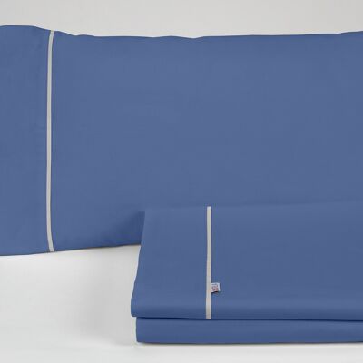 Parure de draps bleu uni - Lit 135/140 (3 pièces) - 50% coton / 50% polyester - 144 fils. Poids : 115