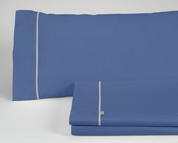 Parure de draps bleu uni - Lit 135/140 (3 pièces) - 50% coton / 50% polyester - 144 fils. Poids : 115 1