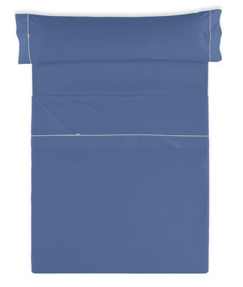 Parure de draps bleu uni - Lit 135/140 (3 pièces) - 50% coton / 50% polyester - 144 fils. Poids : 115 2