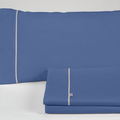 Parure de draps uni bleu - Lit 150 (3 pièces) - 50% coton / 50% polyester - 144 fils. Poids : 115