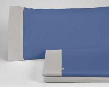 Parure de draps unis bleu plomb - Lit 135/140 (3 pièces) - 50% coton / 50% polyester - 144 fils. Poids : 115 1