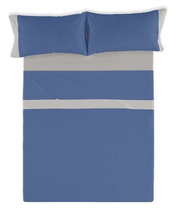 Parure de draps unis bleu plomb - Lit 180 (4 pièces) - 50% coton / 50% polyester - 144 fils. Poids : 115 2