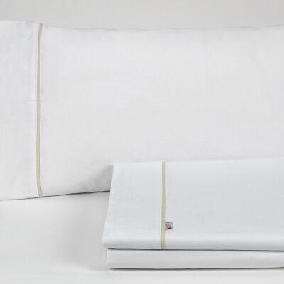 Parure de draps unis blanc - Lit 150 (4 pièces) - 50% coton / 50% polyester - 144 fils. Poids : 115