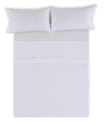 Parure de draps unis blanc - Lit 150 (4 pièces) - 50% coton / 50% polyester - 144 fils. Poids : 115 2