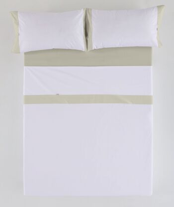 Parure de draps uni pierre blanche - Lit 160 (4 pièces) - 50% coton / 50% polyester - 144 fils. Poids : 115 1