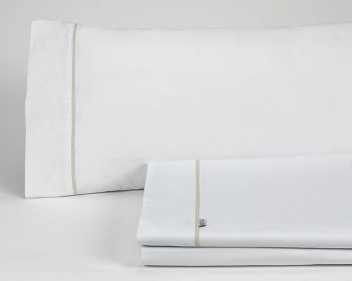Juego de sábanas liso color blanco - Cama de 200 (4 piezas) -50% algodón / 50% poliéster - 144 hilos. Gramage: 115